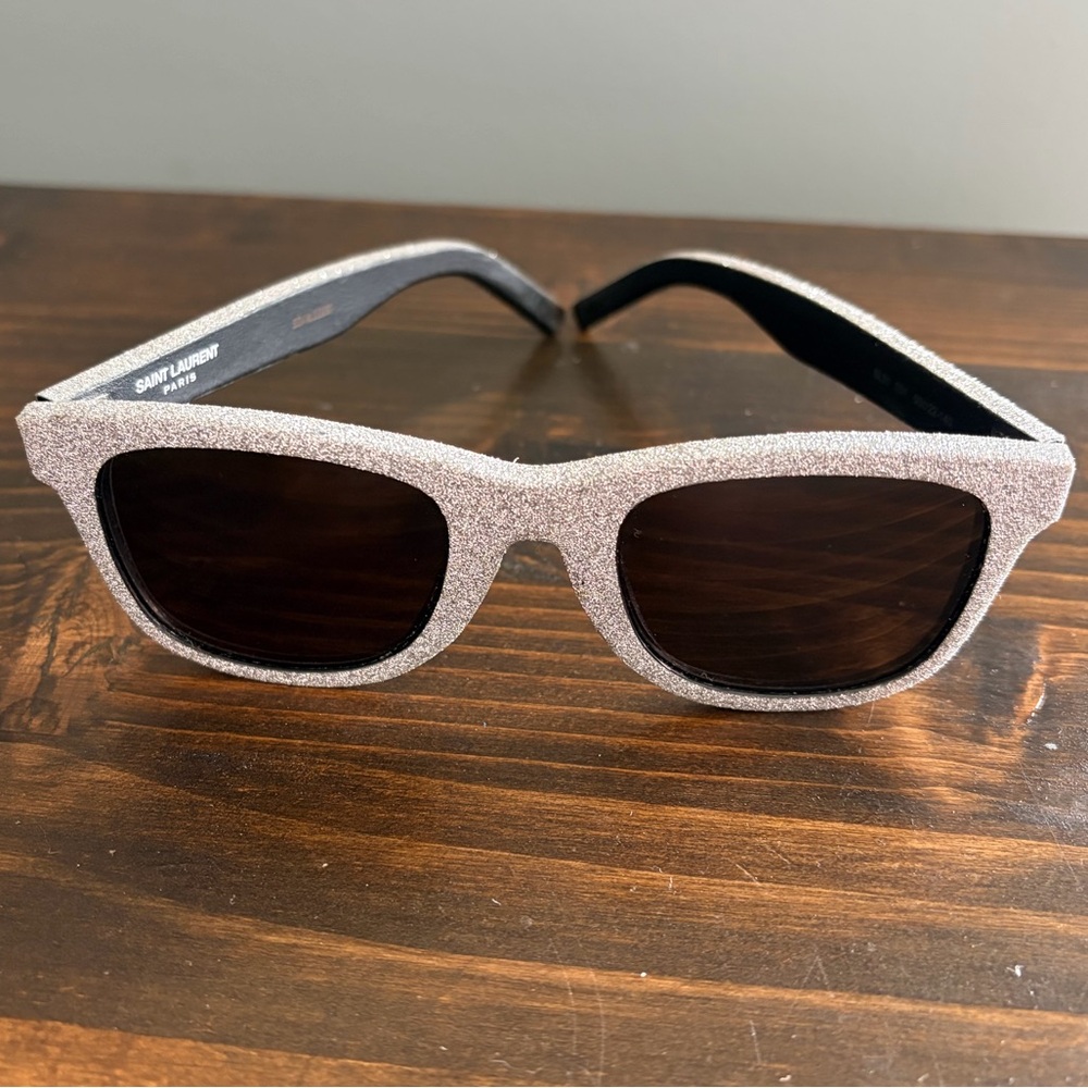 Saint Laurent SL51 052 Square Silver Glitter Sunglasses with Dark Lenses